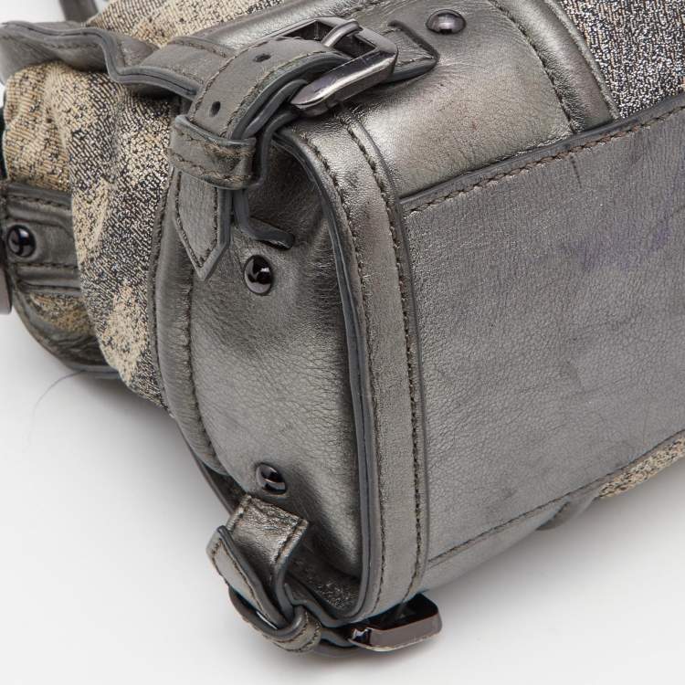 Pre Owned Burberry Metallic Grey Smoke Check Canvas and Leather Satchel