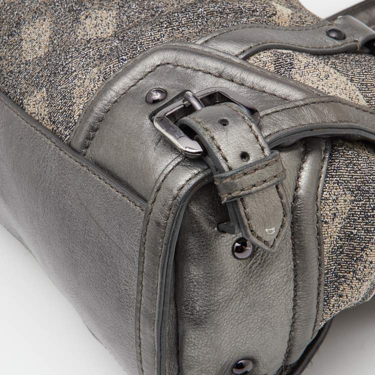 Pre Owned Burberry Metallic Grey Smoke Check Canvas and Leather Satchel