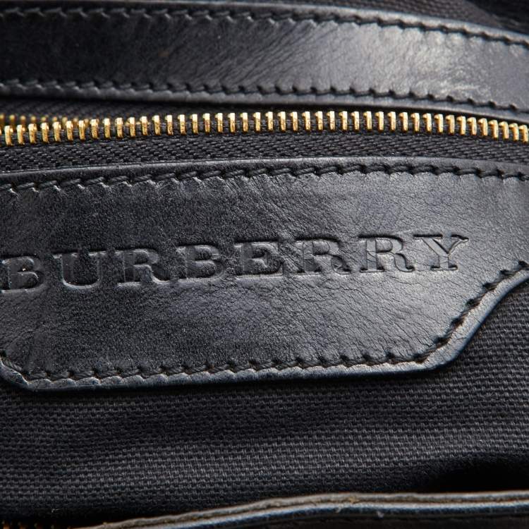Pre Owned Burberry Beige/Black House Check Canvas and Leather Medium Bridle Gosford Hobo