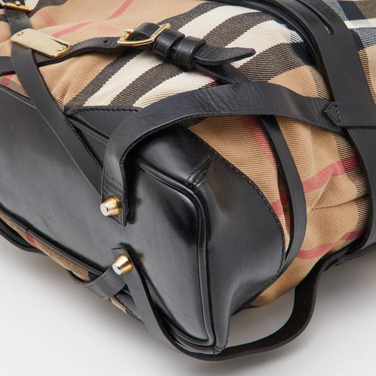 Pre Owned Burberry Beige/Black House Check Canvas and Leather Medium Bridle Gosford Hobo