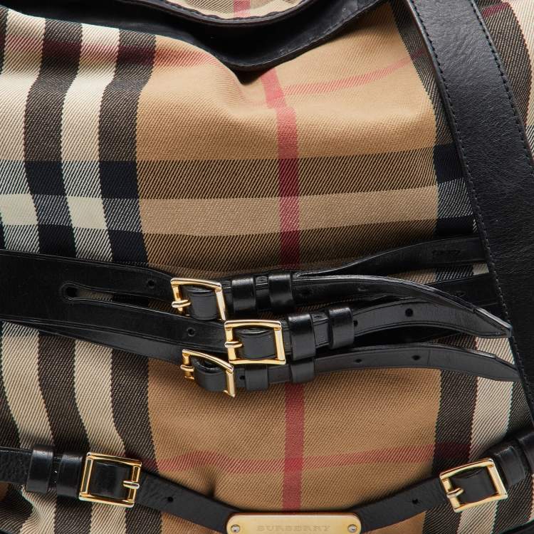 Pre Owned Burberry Beige/Black House Check Canvas and Leather Medium Bridle Gosford Hobo