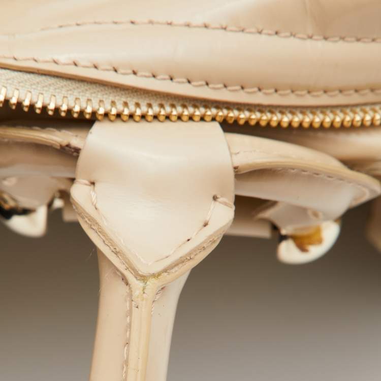 Pre Owned Burberry Beige Quilted Nylon and Patent Leather Manor Satchel 