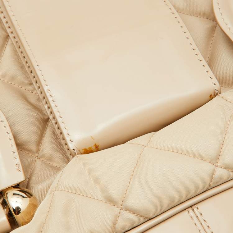 Pre Owned Burberry Beige Quilted Nylon and Patent Leather Manor Satchel 