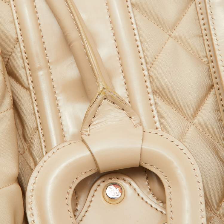 Pre Owned Burberry Beige Quilted Nylon and Patent Leather Manor Satchel 