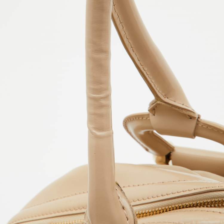 Pre Owned Burberry Beige Quilted Nylon and Patent Leather Manor Satchel 