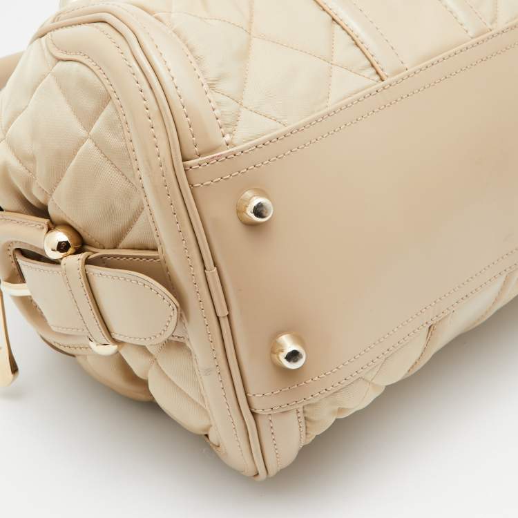 Pre Owned Burberry Beige Quilted Nylon and Patent Leather Manor Satchel 