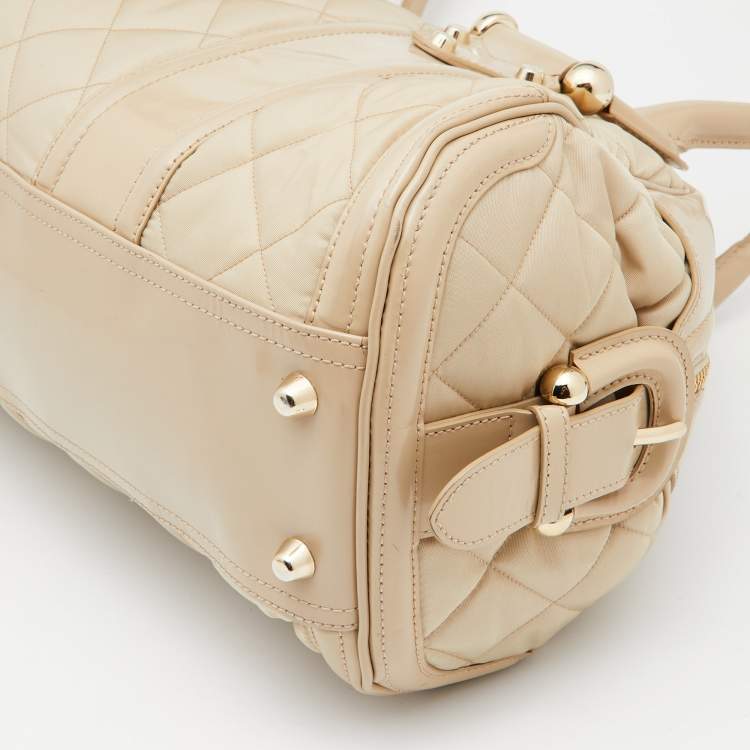 Pre Owned Burberry Beige Quilted Nylon and Patent Leather Manor Satchel 
