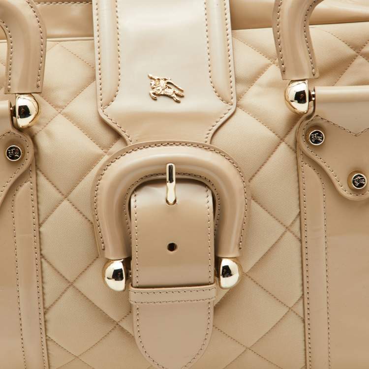 Pre Owned Burberry Beige Quilted Nylon and Patent Leather Manor Satchel 