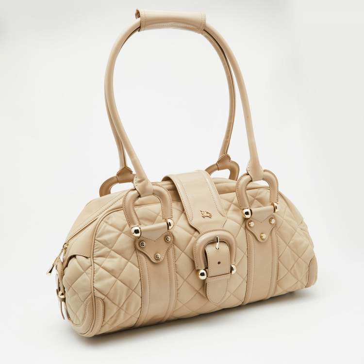 Pre Owned Burberry Beige Quilted Nylon and Patent Leather Manor Satchel 
