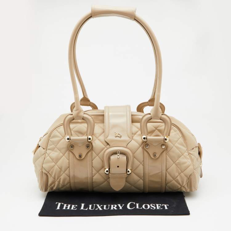 Pre Owned Burberry Beige Quilted Nylon and Patent Leather Manor Satchel 