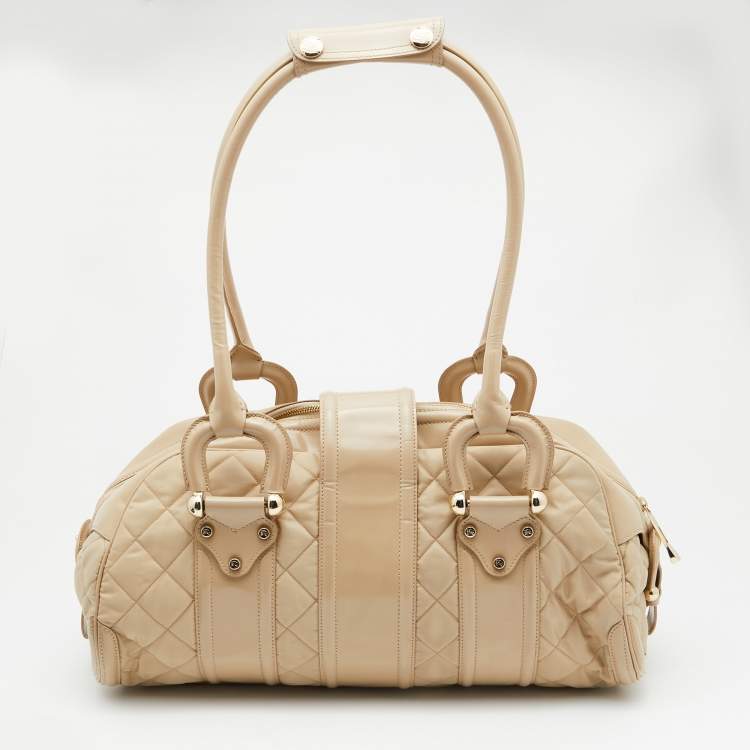 Pre Owned Burberry Beige Quilted Nylon and Patent Leather Manor Satchel 