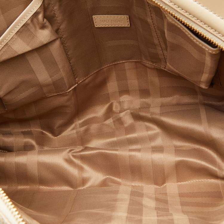 Pre Owned Burberry Beige Quilted Nylon and Patent Leather Manor Satchel 