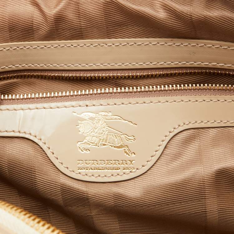 Pre Owned Burberry Beige Quilted Nylon and Patent Leather Manor Satchel 
