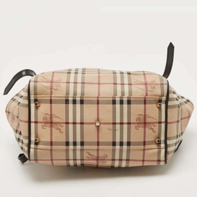 Pre Owned Burberry Black/Beige Haymarket Check PVC and Leather Canterbury Tote