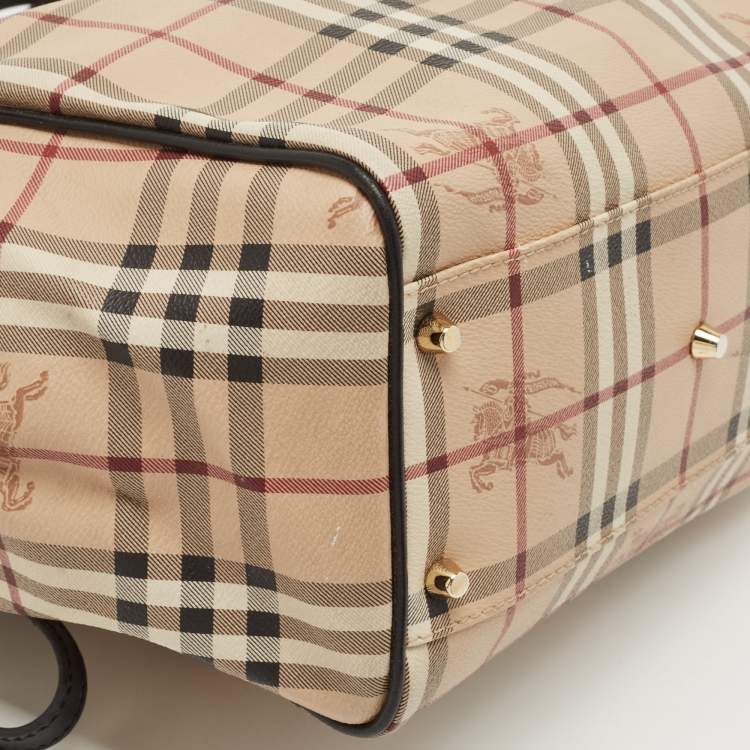 Pre Owned Burberry Black/Beige Haymarket Check PVC and Leather Canterbury Tote