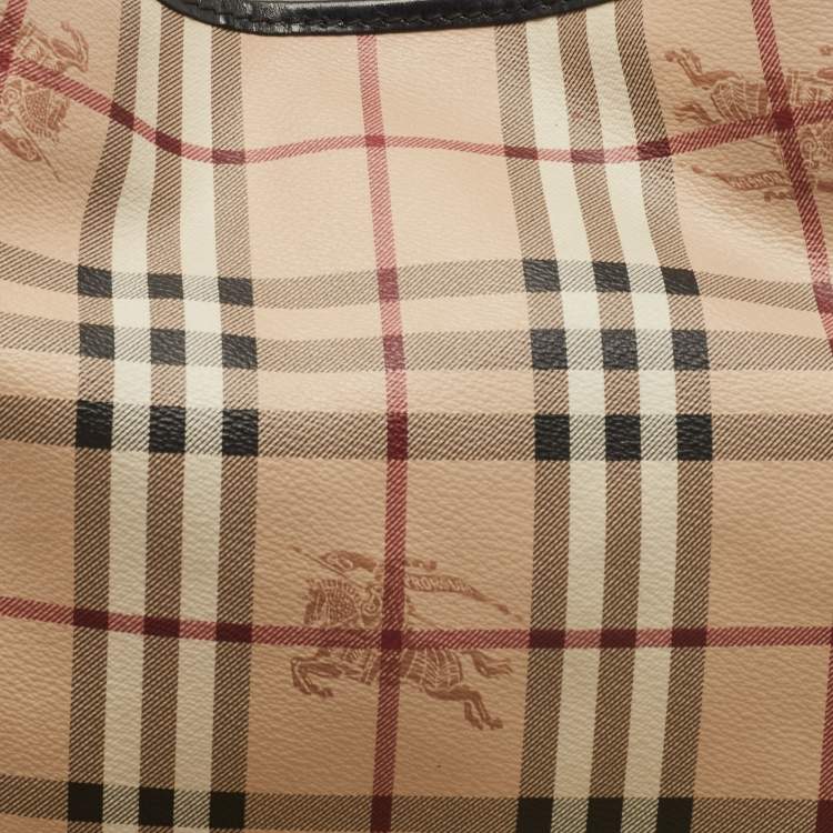 Pre Owned Burberry Black/Beige Haymarket Check PVC and Leather Canterbury Tote