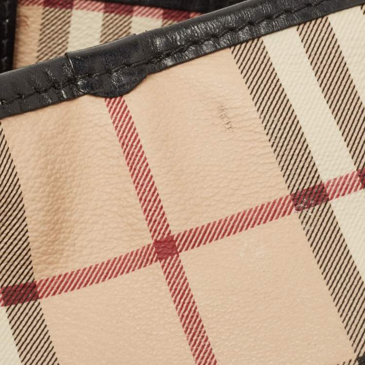 Pre Owned Burberry Black/Beige Haymarket Check PVC and Leather Canterbury Tote