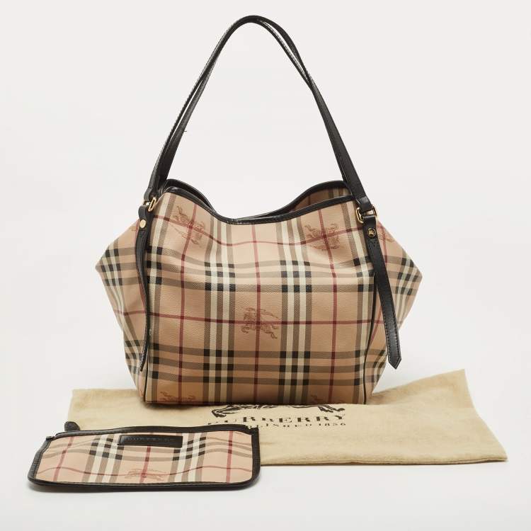 Pre Owned Burberry Black/Beige Haymarket Check PVC and Leather Canterbury Tote
