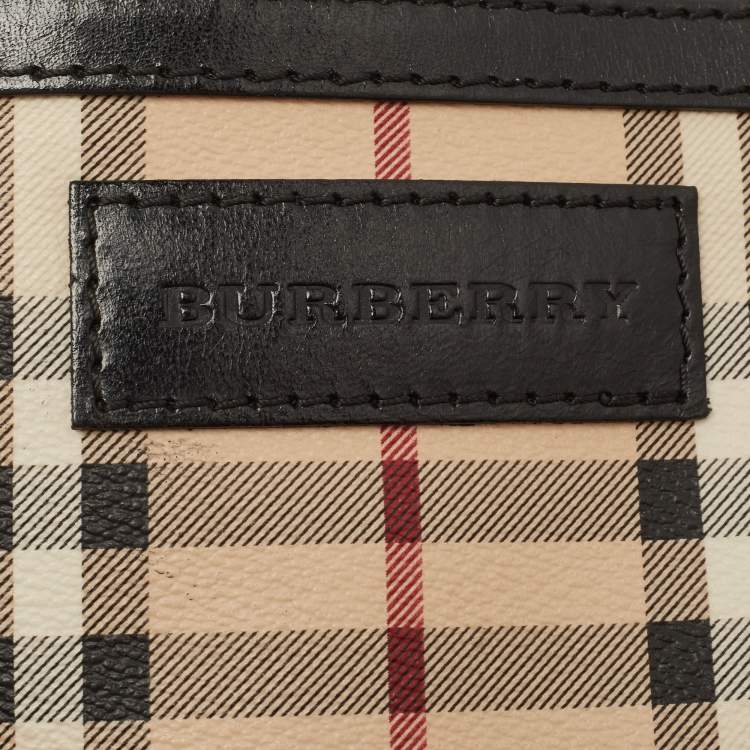 Pre Owned Burberry Black/Beige Haymarket Check PVC and Leather Canterbury Tote