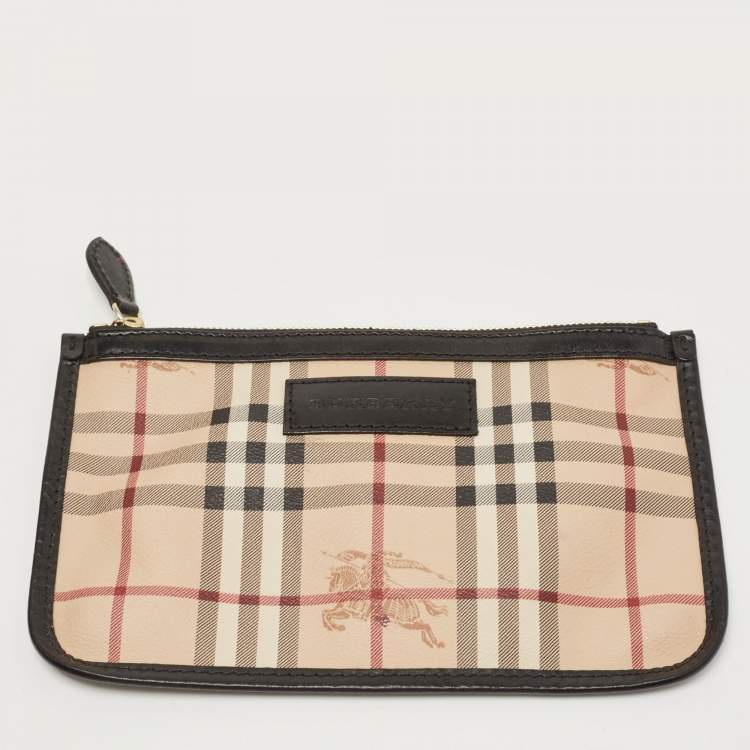 Pre Owned Burberry Black/Beige Haymarket Check PVC and Leather Canterbury Tote