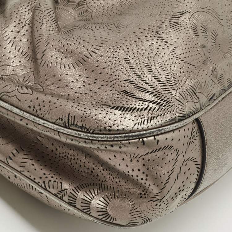 Pre Owned Burberry Metallic Laser Cut Leather Avondale Hobo