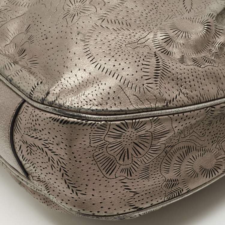 Pre Owned Burberry Metallic Laser Cut Leather Avondale Hobo