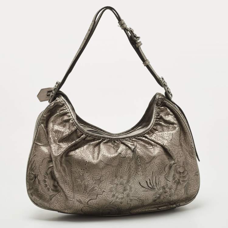 Pre Owned Burberry Metallic Laser Cut Leather Avondale Hobo