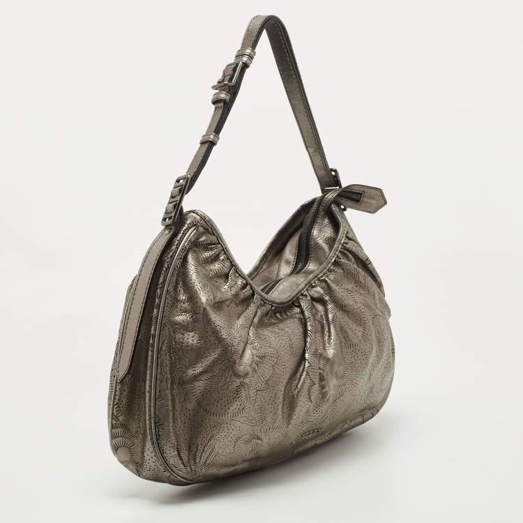 Pre Owned Burberry Metallic Laser Cut Leather Avondale Hobo