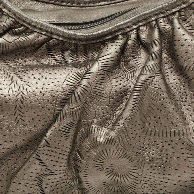 Pre Owned Burberry Metallic Laser Cut Leather Avondale Hobo