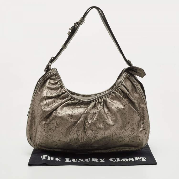 Pre Owned Burberry Metallic Laser Cut Leather Avondale Hobo
