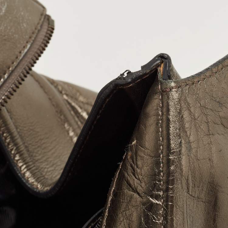 Pre Owned Burberry Metallic Quilted Leather Manor Satchel