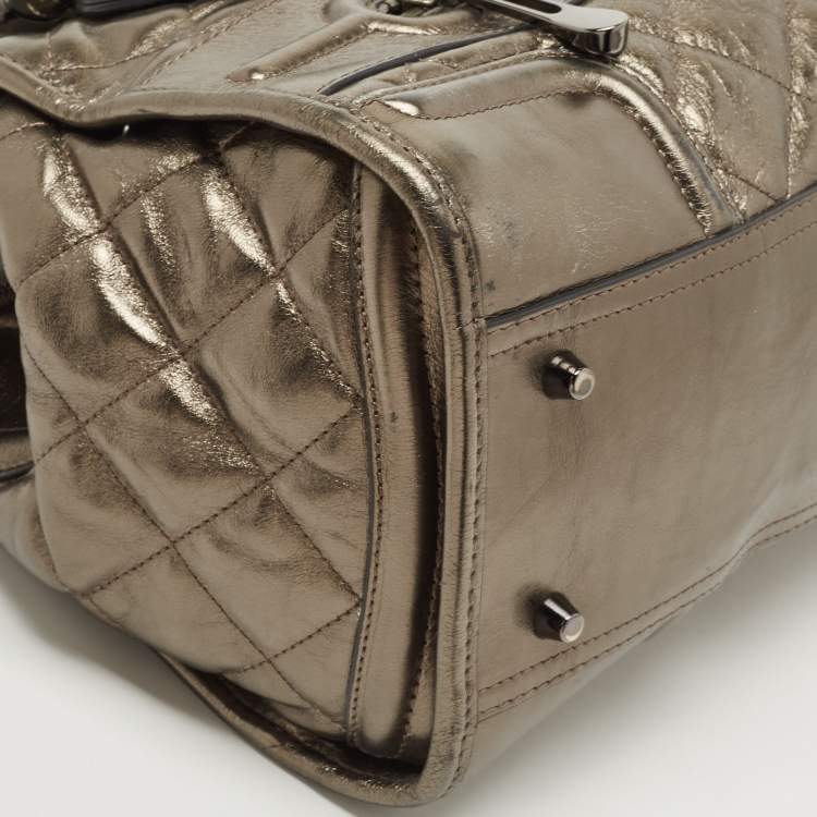 Pre Owned Burberry Metallic Quilted Leather Manor Satchel
