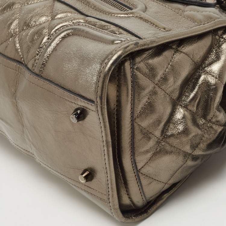 Pre Owned Burberry Metallic Quilted Leather Manor Satchel