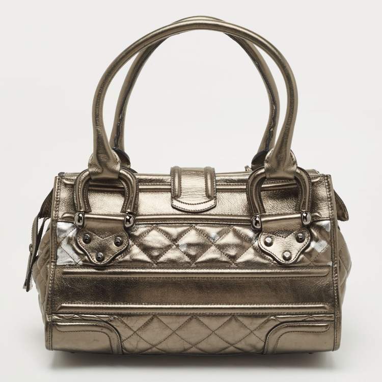 Pre Owned Burberry Metallic Quilted Leather Manor Satchel