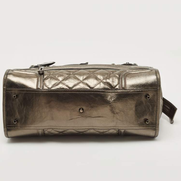 Pre Owned Burberry Metallic Quilted Leather Manor Satchel