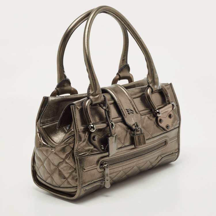 Pre Owned Burberry Metallic Quilted Leather Manor Satchel