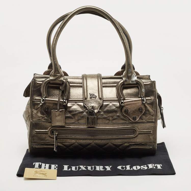 Pre Owned Burberry Metallic Quilted Leather Manor Satchel