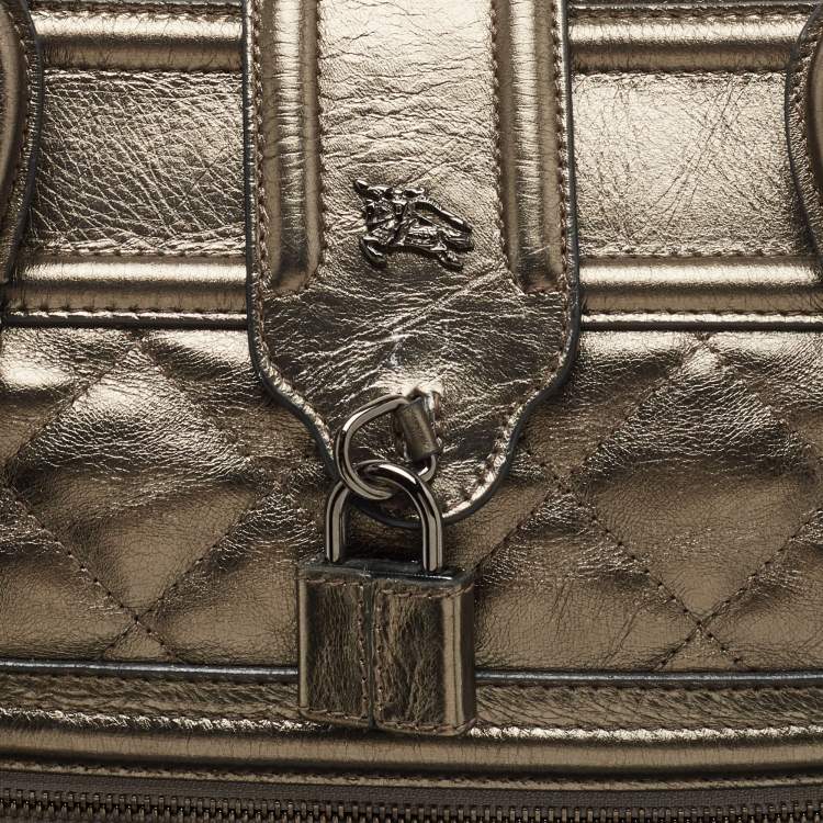 Pre Owned Burberry Metallic Quilted Leather Manor Satchel