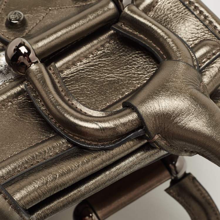 Pre Owned Burberry Metallic Quilted Leather Manor Satchel