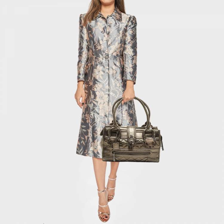 Pre Owned Burberry Metallic Quilted Leather Manor Satchel