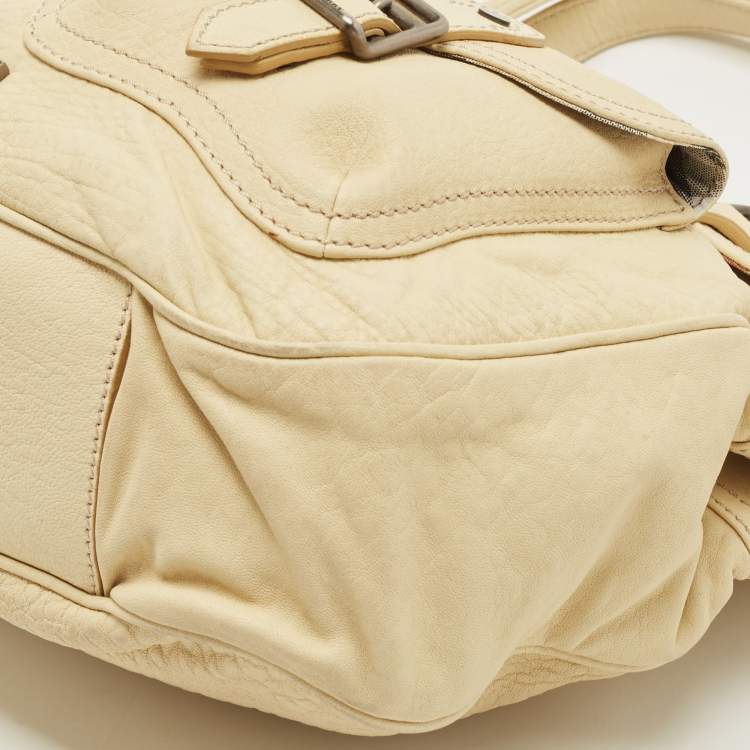 Pre Owned Burberry Light Yellow Leather Multiple Pocket Shoulder Bag