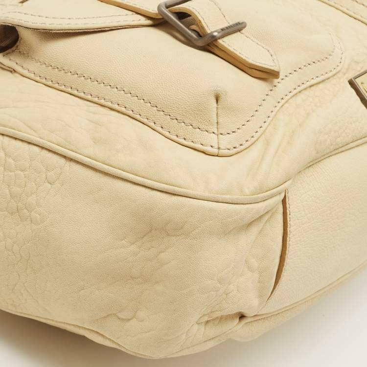 Pre Owned Burberry Light Yellow Leather Multiple Pocket Shoulder Bag
