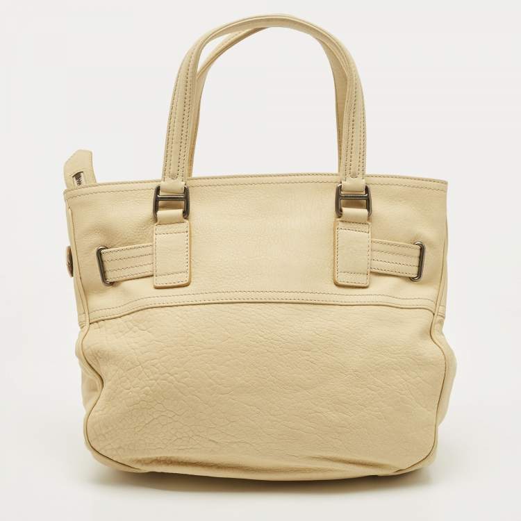 Pre Owned Burberry Light Yellow Leather Multiple Pocket Shoulder Bag