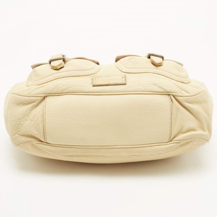 Pre Owned Burberry Light Yellow Leather Multiple Pocket Shoulder Bag