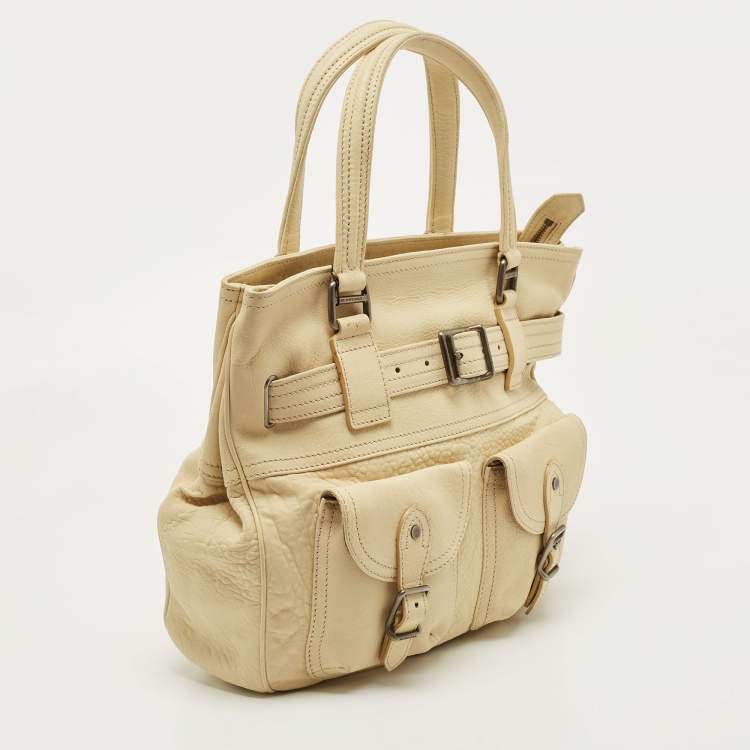 Pre Owned Burberry Light Yellow Leather Multiple Pocket Shoulder Bag