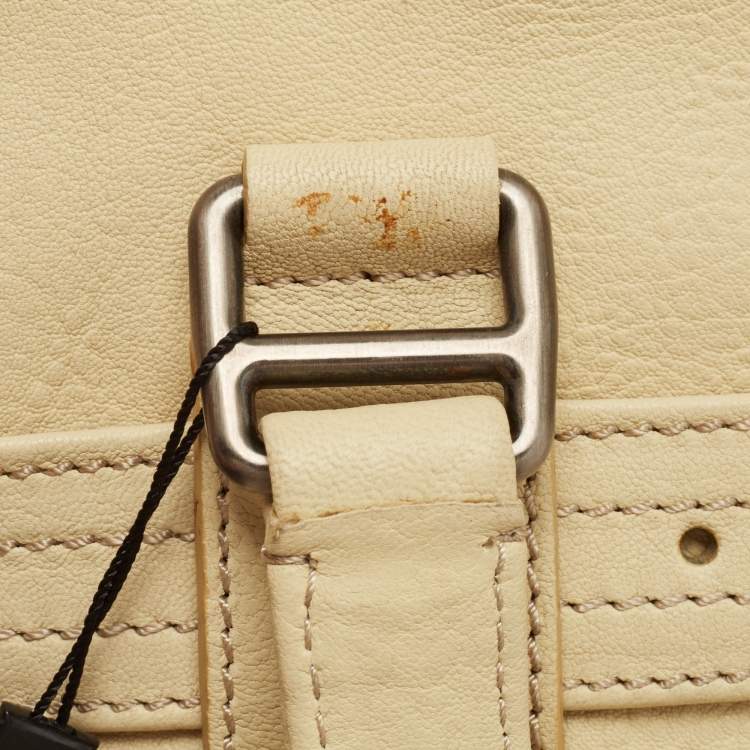 Pre Owned Burberry Light Yellow Leather Multiple Pocket Shoulder Bag