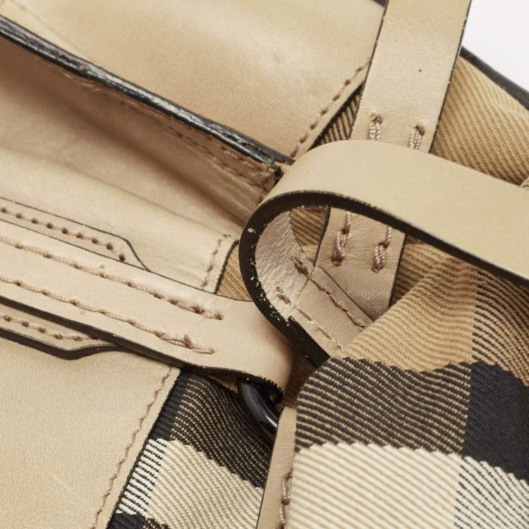 Pre Owned Burberry Beige Leather and Canvas Bridle House Check Canvas Satchel