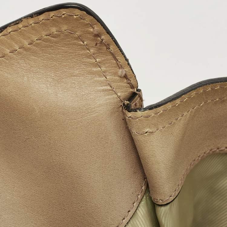 Pre Owned Burberry Beige Leather and Canvas Bridle House Check Canvas Satchel