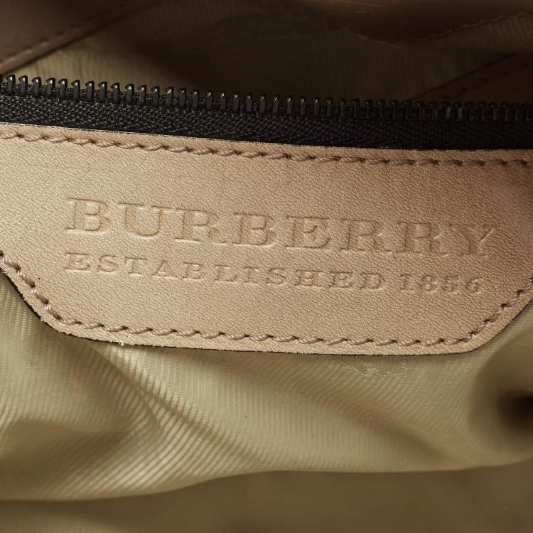 Pre Owned Burberry Beige Leather and Canvas Bridle House Check Canvas Satchel
