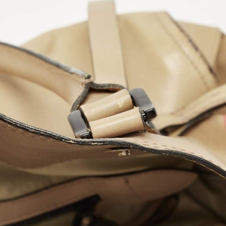 Pre Owned Burberry Beige Leather and Canvas Bridle House Check Canvas Satchel